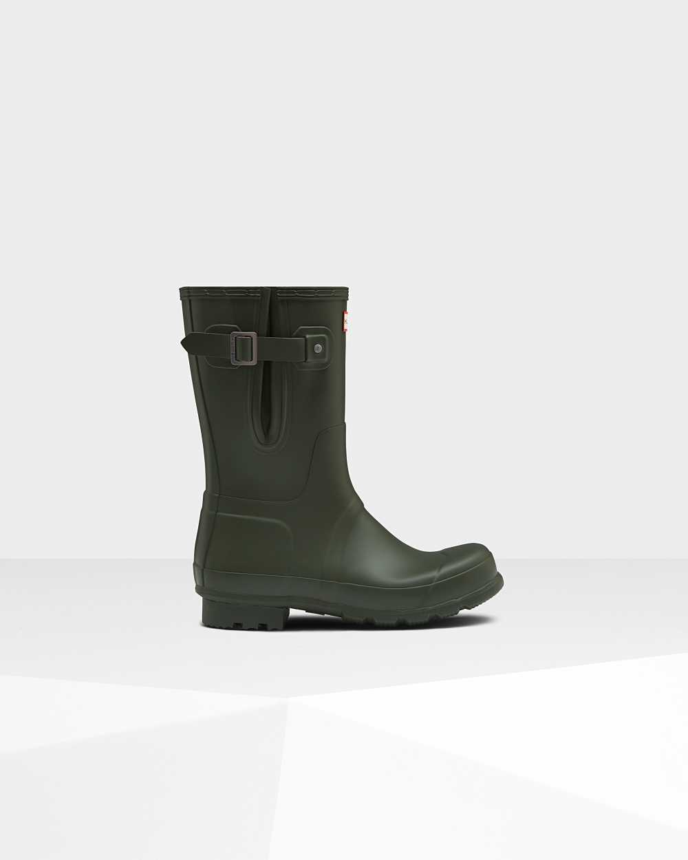 Mens Hunter Original Short Side Adjustable Rain Boots Dark Olive | PWDKHO-715